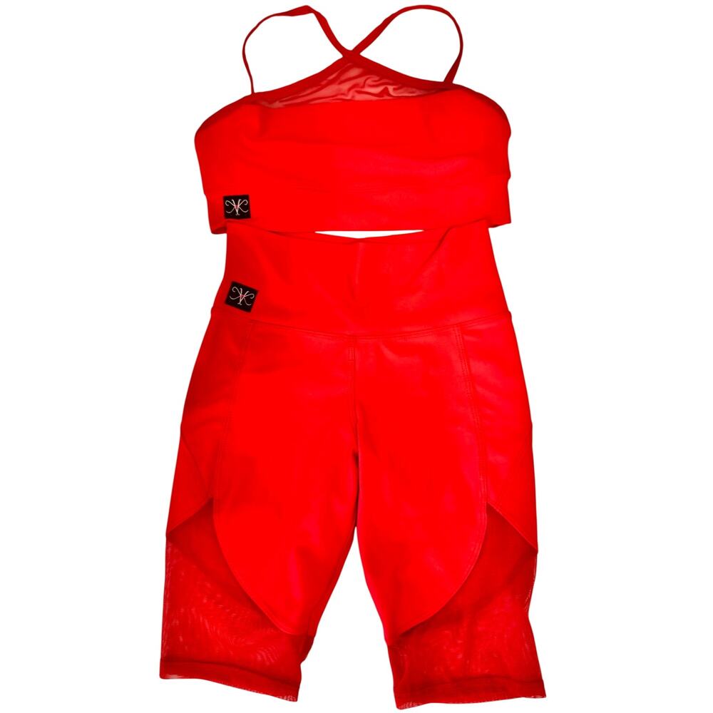 Kandi Kouture CXL 10/12 Red Two Piece Dance Set Mesh Crop Top Shorts